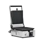 image of Omcan USA 11376 Single Sandwich Panini Grill w/ 9" x 10" Grooved & Smooth Plates, 120V