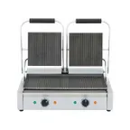 image of Cookline PG-2 22" Double Sandwich Panini Grill w/ Cast Iron Non-Stick Grooved Plates, 120V