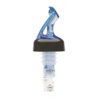 image of Winco BMP-5150B Bar Maid Liquor Pourer, 1.5 oz, Blue Spout, Plastic, Black Collar - 12/Pack
