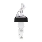 image of Winco BMP-5150C Bar Maid 1-1/2 oz Clear Plastic Liquor Pourers with Black Collar Flip Top - 12/Pack