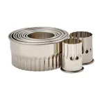 image of Winco CST-12 11-Piece Stainless Cookie Cutter Set, 1-3/8"-4" Dia., 2" H, Fluted, Container