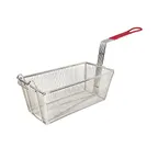 image of Winco FB-25 Nickel Plated 12-7/8" x 6-1/2" Rectangular Fry Basket w/ Red Handle