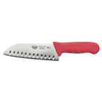 image of Winco KWP-70R Stäl 7" Santoku Knife w/ Red Handle