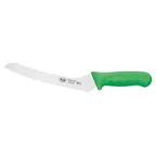 image of Winco KWP-92G 9" Stäl Stainless Steel Offset Serrated Bread Knife w/ Green Handle