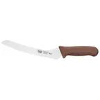 image of Winco KWP-92N 9" Stäl Stainless Steel Offset Serrated Bread Knife w/ Brown Handle