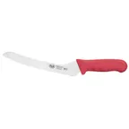 image of Winco KWP-92R 9" Stainless Steel Offset Serrated Bread Knife w/ Red Handle