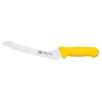 image of Winco KWP-92Y 9" Stainless Steel Offset Serrated Bread Knife w/ Yellow Handle