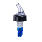 image of Winco PPA-087 Liquor Pourer, 7/8 oz, Plastic with Bearings, Black Collar/Blue Tail, Spout - 1 Dozen