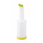 image of Winco PPB-1Y 1 Qt Liquor & Juice Multi Pour w/ Yellow Spout & Lid