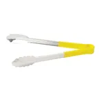 image of Winco UT-9HP-Y Utility Tongs, 9", For Cold Food Service, Scalloped Edge, Yellow
