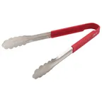 image of Winco UTSH-12R Utility Tongs, 12", Red Silicone Handle, Stainless Steel, Prime