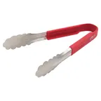 image of Winco UTSH-9R Utility Tongs, 9", Red Silicone Handle, Stainless Steel, Prime