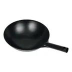image of Winco WOK-34, Black Carbon Steel Wok, 14", Round, 1.2 mm Thickness, with One Integral Handle