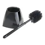 image of Winco BR-15SET-B Toilet Bowl Brush with Caddy, Heavy-Duty Plastic Construction, Black Finish, Set