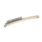image of Winco BR-319 14" Wire Brush with Steel Bristles, Wood Handle, 3×19 Wire Rows, Scraper – 1 Dozen