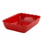 image of Winco CRK-13R 10 lb. Red Tulip Deli Crock, 13" X 10" X 3", Rectangular, SAN, Red