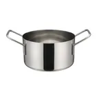 image of Winco DCWE-104S Stainless Steel 4-1/4" x 2-3/8" Mini Casserole Serving Dish with 2 Handles / 17 Oz.