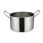 image of Winco DCWE-105S Stainless Steel 4-3/4" x 3" Mini Casserole Serving Dish with 2 Handles / 28 Oz.
