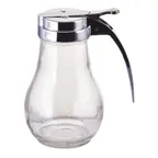 image of Winco G-116 Syrup Dispenser, 14 oz Glass Jar, Chrome-Plated Metal Thumb-Operated Top - 1 Dozen