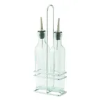 image of Winco GOB-8S Oil & Vinegar Cruet Set, 2 x 8 oz Glass Bottles with Lids, Chrome‑Plated Rack