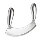image of Winco KCC-3 Stainless Steel Single Blade Mezzaluna Knife w/ Handle