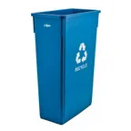 image of Winco PTC-23L 23 Gallon Blue Plastic Slender Recycle Trash Can (lid not included) 