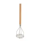 image of Winco PTM-18R 18" Round Faced Potato Masher w/18" Wood Handle, Nickel Plated