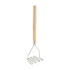 image of Winco PTM-18S 4-1/2" Square Faced Potato Masher, 17-3/4" Wood Handle, Nickel Plated