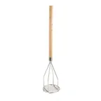 image of Winco PTM-24R Round Potato Masher, 5" Dia., 24-1/2" Wood Handle, Nickel Plated