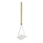 image of Winco PTM-24S 5-1/4" Square Faced Potato Masher, 24" Wood Handle, Nickel Plated
