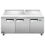 image of Coldline SP72T 70" 3-Section Refrigerated Sandwich and Salad Prep Table, 18 Pans, Stainless Steel