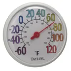 image of Taylor Precision 6714 Indoor/Outdoor Dial Thermometer, 13-1/4" Dial, -60° to 120°F, White Bezel