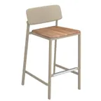 image of emuamericas E253T Shine Stacking Barstool, Outdoor/Indoor, Teak Seat, Metal Back, Armless, Powder Coat Finish