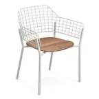 image of emuamericas E616T Lyze Stacking Armchair, Outdoor/Indoor, Stainless Steel Grid Back, Teak Wood Seat, Aluminum Frame