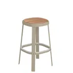 image of emuamericas E657T Thor Stacking Barstool, Outdoor/Indoor, Backless, Teak Seat, Tubular Steel Frame
