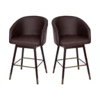 image of Flash Furniture 2-AY-1928-26-BR-GG Margo Counter Stool Set – 26” Seat Height, Brown Leather, Beechwood Legs