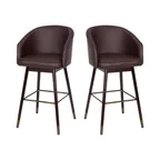 image of Flash Furniture 2-AY-1928-30-BR-GG Margo Bar Stool 2 – 30” Seat Height, Brown Leather, Walnut Legs, Arms