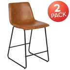 image of Flash Furniture 2-ET-ER18345-24-LB-GG Reagan Bar Stool Set of 2 – 300 lb, 18"W x 22"D x 35-1/2"H, Light Brown LeatherSoft Seat & Back, Metal Back