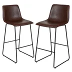 image of Flash Furniture 2-ET-ER18345-30-DB-GG Bar Stools Set 2, 18"W x 22"D x 42"H, 300 lb., Brown Leather Seat & Back