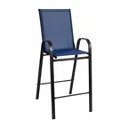 image of Flash Furniture 2-JJ-092H-NV-GG Brazos Series Stacking Patio Barstool Set of 2, 352 lb, Black Metal Frame, Blue Textilene Fabric