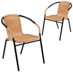 image of Flash Furniture 2-TLH-037-BGE-GG Stackable Outdoor Chair, 352 lb. Weight Capacity, 21.75"W x 23.5"D x 28.5"H, Rattan Wicker Seat & Back, Beige Powder Coated Metal Frame, Set of 2