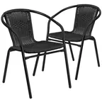 image of Flash Furniture 2-TLH-037-BK-GG Stack Chair, 352 lb, 21.75W x 23.5D x 28.5H, Rattan Wicker Seat & Back, Black Powder Coated Metal Frame, Set of 2