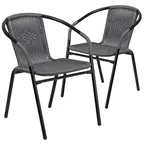 image of Flash Furniture 2-TLH-037-GY-GG Stack Chair, 352 lb. Capacity, Gray Rattan Wicker Seat & Back, Powder Coated Metal Frame, Set of 2