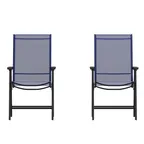 image of Flash Furniture 2-TLH-SC-044-NV-GG Paladin Folding Chair, Navy, 352 lb, Textilene Fabric, Steel Frame, Set of 2