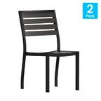 image of Flash Furniture 2-XU-DG-HW6036-GY-GG Lark Side Chair Set of 2, 18-3/4W x 22D x 33-1/2H, 300 lb, Black Powder Coated Aluminum Frame, Faux Teak