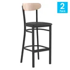 image of Flash Furniture 2-XU-DG6V6BV-NAT-GG Bar Stools, Set of 2, 500 lb, Black Vinyl Seat, Boomerang Back, Birch Finish