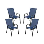 image of Flash Furniture 4-JJ-303C-NV-GG Brazos Series Stacking Patio Chair Set of 4, 350 lb, Navy Textilene, Black Powder Coated Steel Frame