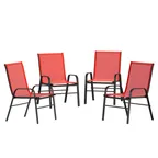 image of Flash Furniture 4-JJ-303C-RD-GG Brazos Series Stacking Patio Chair, Red Textilene, 350 lb, Set of 4