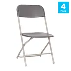 image of Flash Furniture 4-LE-L-3-W-GY-GG Hercules Series Big & Tall Folding Chair, 650 lb, Gray Powder Coated Steel Frame, Plastic Back & Seat, Set of 4