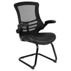image of Flash Furniture BL-X-5C-BK-LEA-GG Black LeatherSoft Restaurant Chair, 250 lb., Mesh Back, Lumbar Support